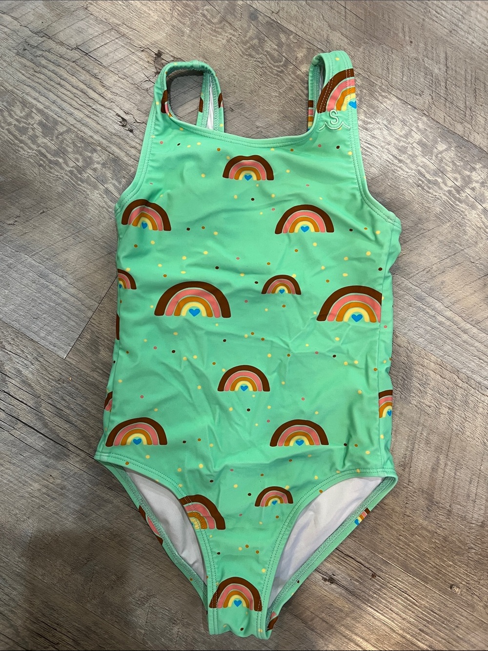 Kids One-Piece Swim Suit - Mint with Rainbow Print